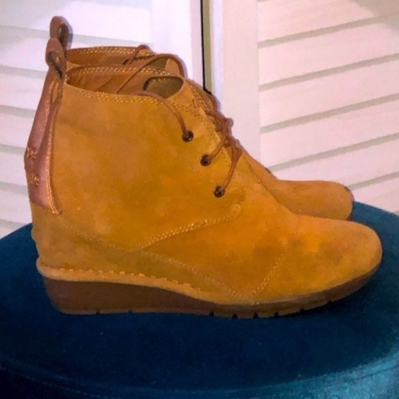 Skechers Bobs tan suede leather ankle platform boots sz 7.5 - Picture 6 of 6